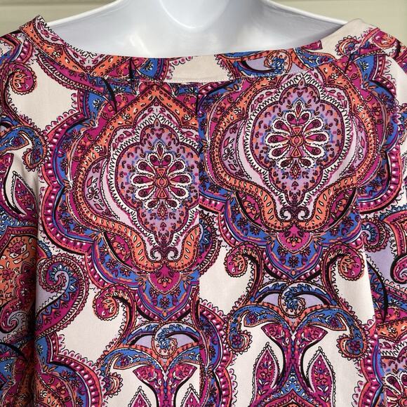 Catherines Women's Pink Blue Paisley Blouse Size‎ Petite 1XW Flowy Artsy Boho - Picture 11 of 13